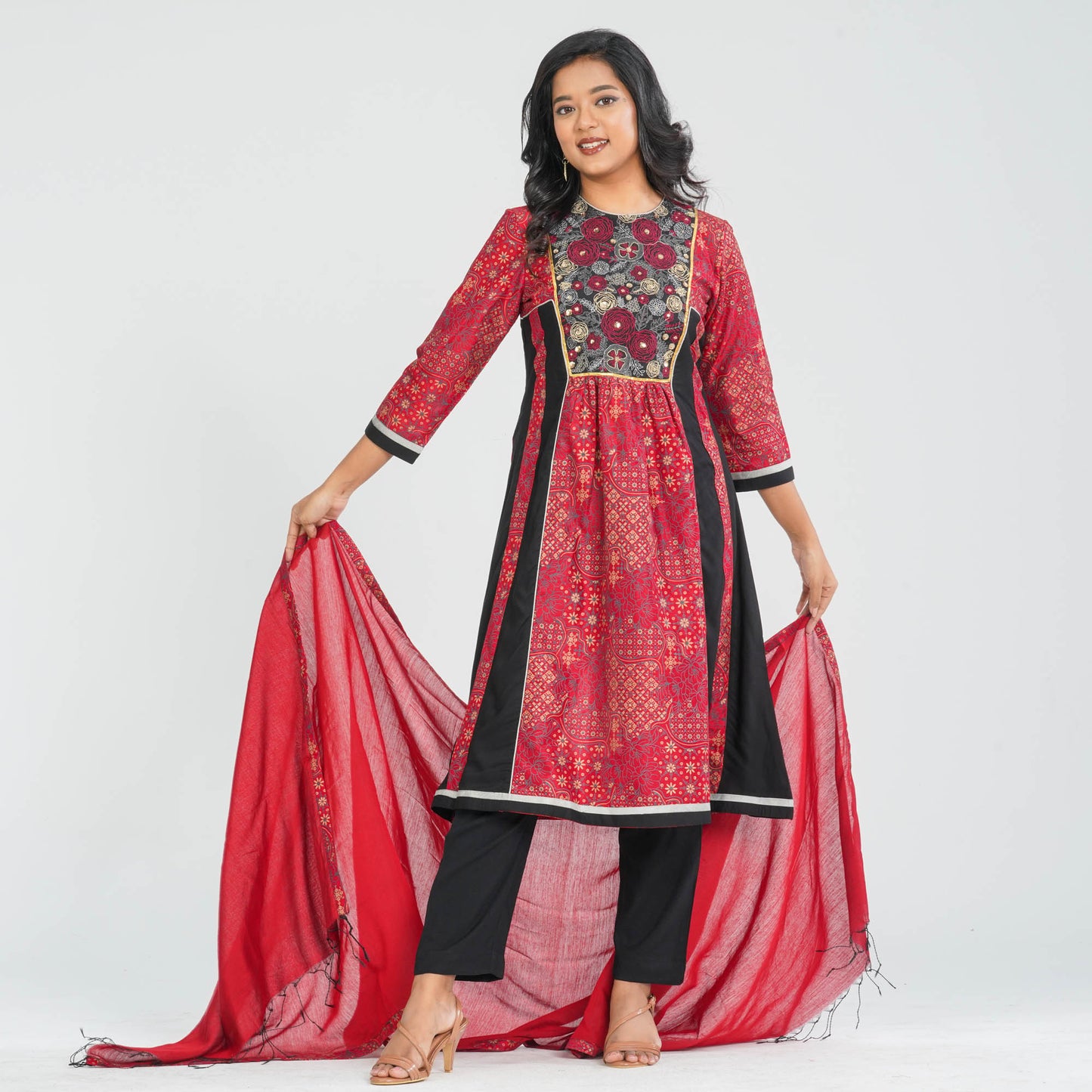 Women Red Cotton Three Piece Set