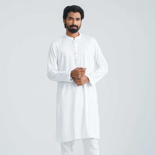 Mens White Cotton Blended Panjabi