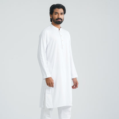 Mens White Cotton Blended Panjabi