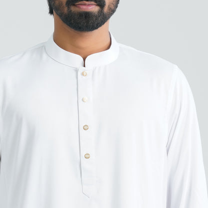 Mens White Cotton Blended Panjabi