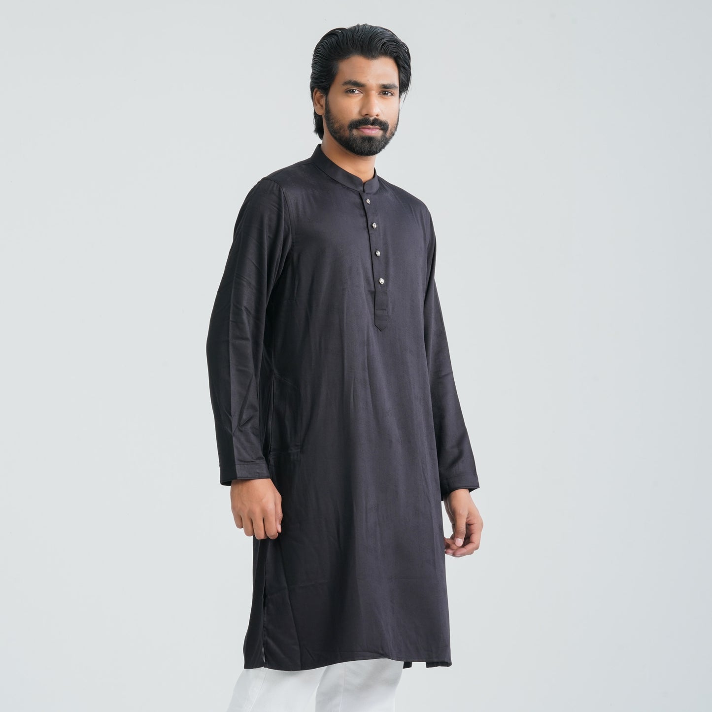 Men's Black Cotton Blended Panjabi