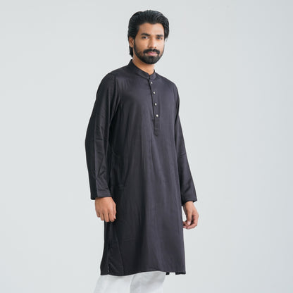Men's Black Cotton Blended Panjabi