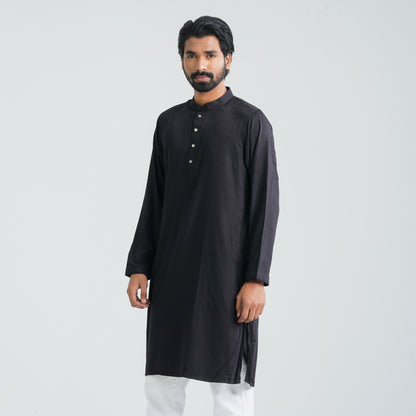 Men's Black Cotton Blended Panjabi