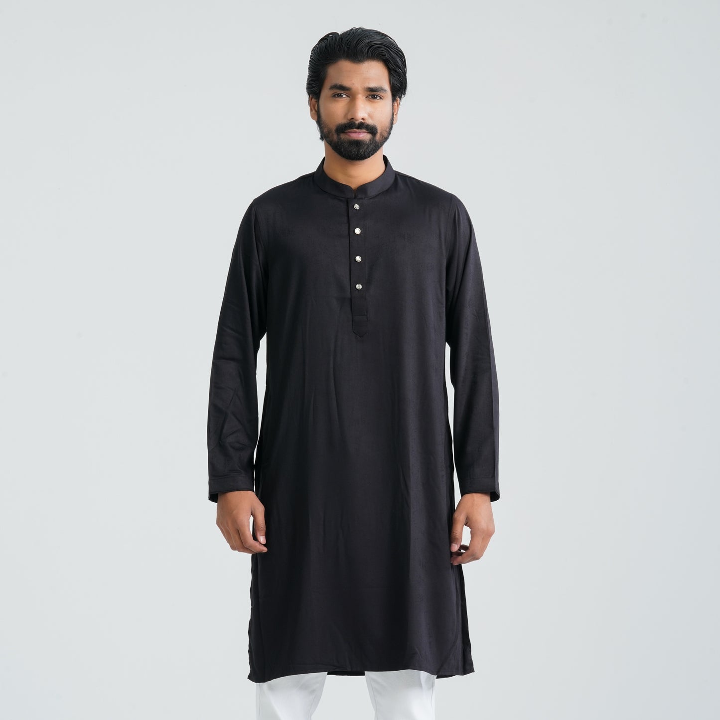 Men's Black Cotton Blended Panjabi