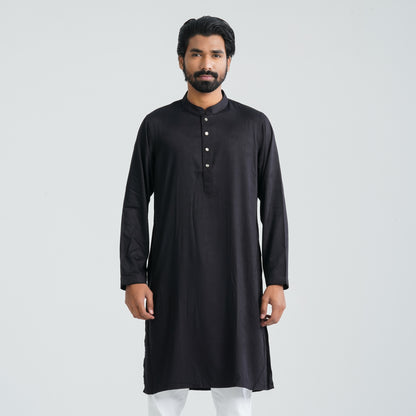 Men's Black Cotton Blended Panjabi