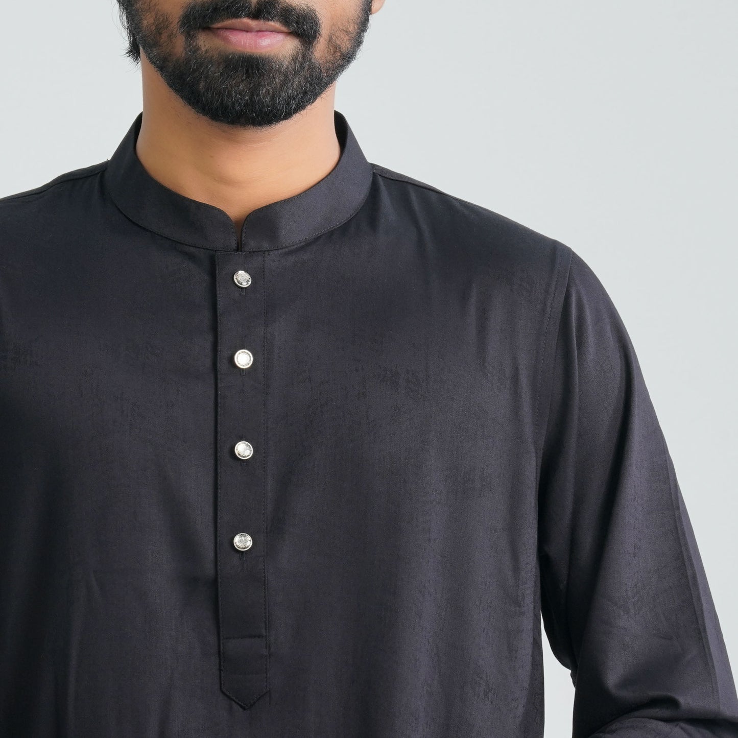 Men's Black Cotton Blended Panjabi