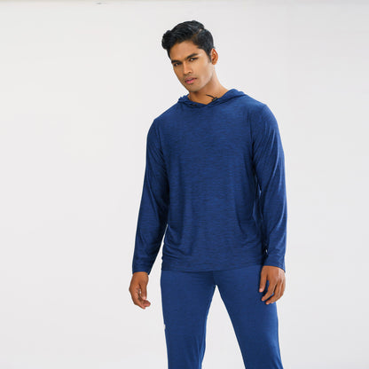 Mens Navy Melange Hoodie
