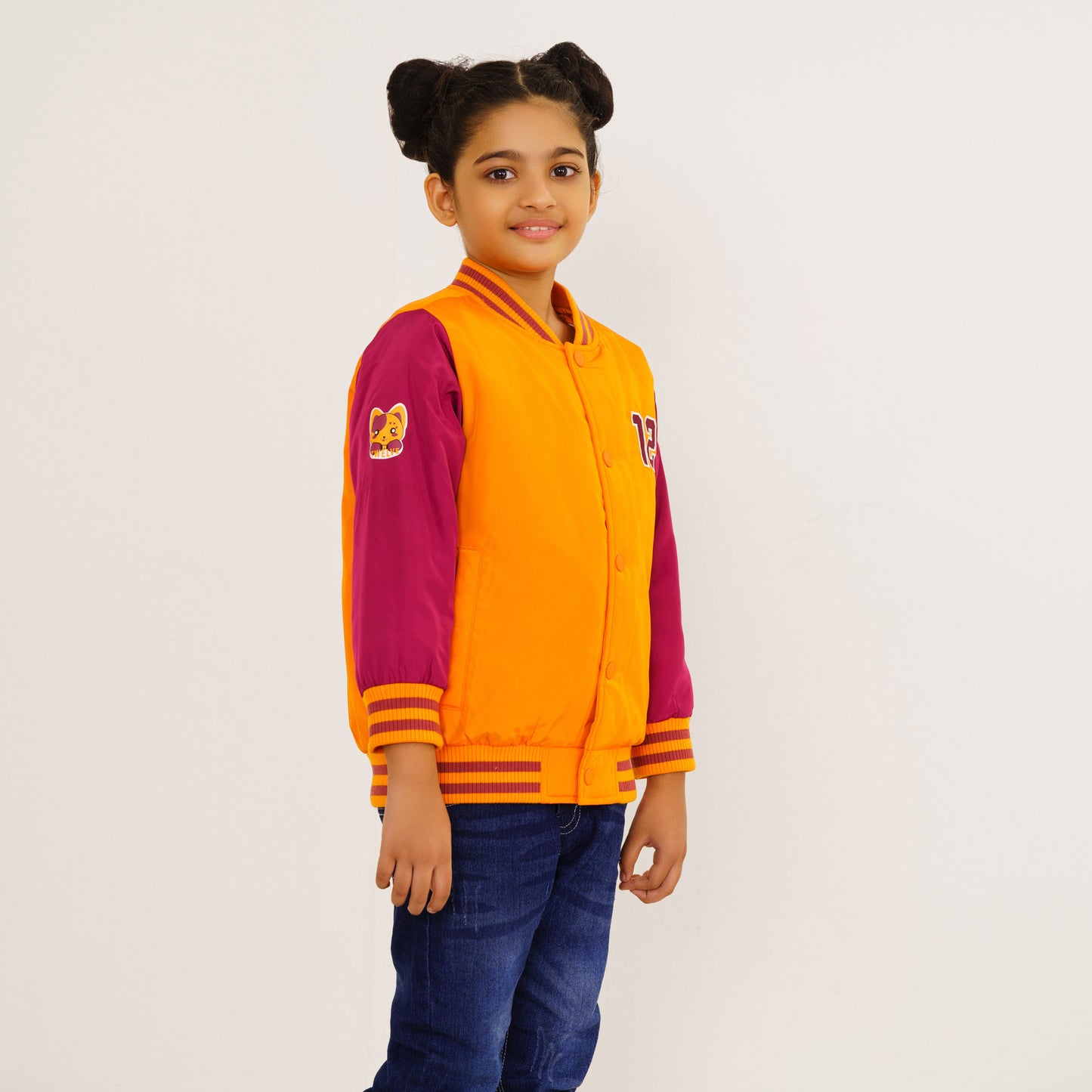 Baby Girls Maroon-Orange Bomber