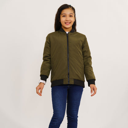 Girls Black Printed Reversible Bomber Jacket