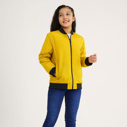 Girls Multi Color Aop Reversible Bomber Jacket