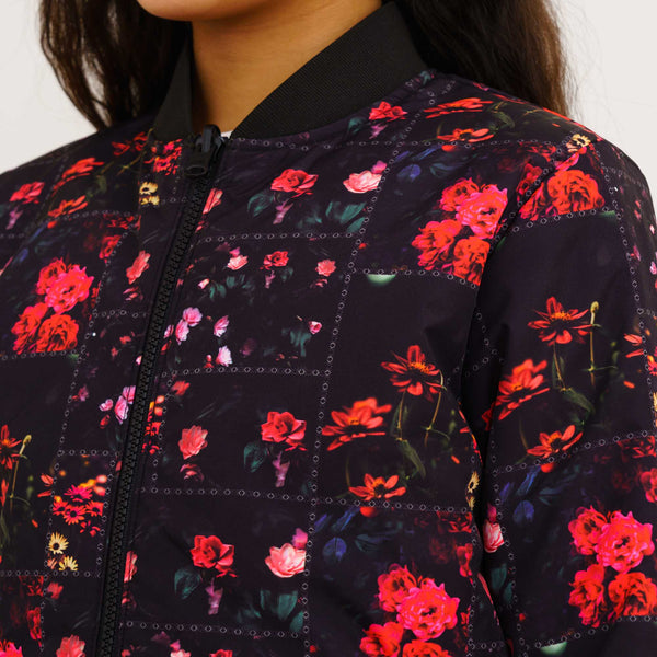 Girls Black Printed Reversible Bomber Jacket