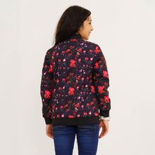 Load image into Gallery viewer, Girls Black Printed Reversible Bomber Jacket
