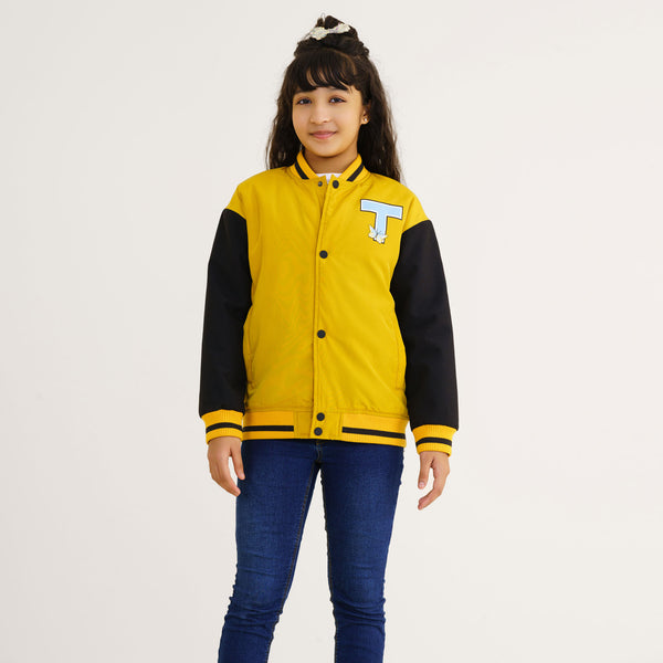 Girls Mustard Printed Bomber