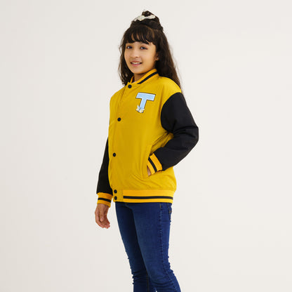 Girls Mustard Printed Bomber