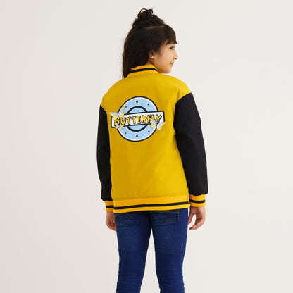 Girls Mustard Printed Bomber