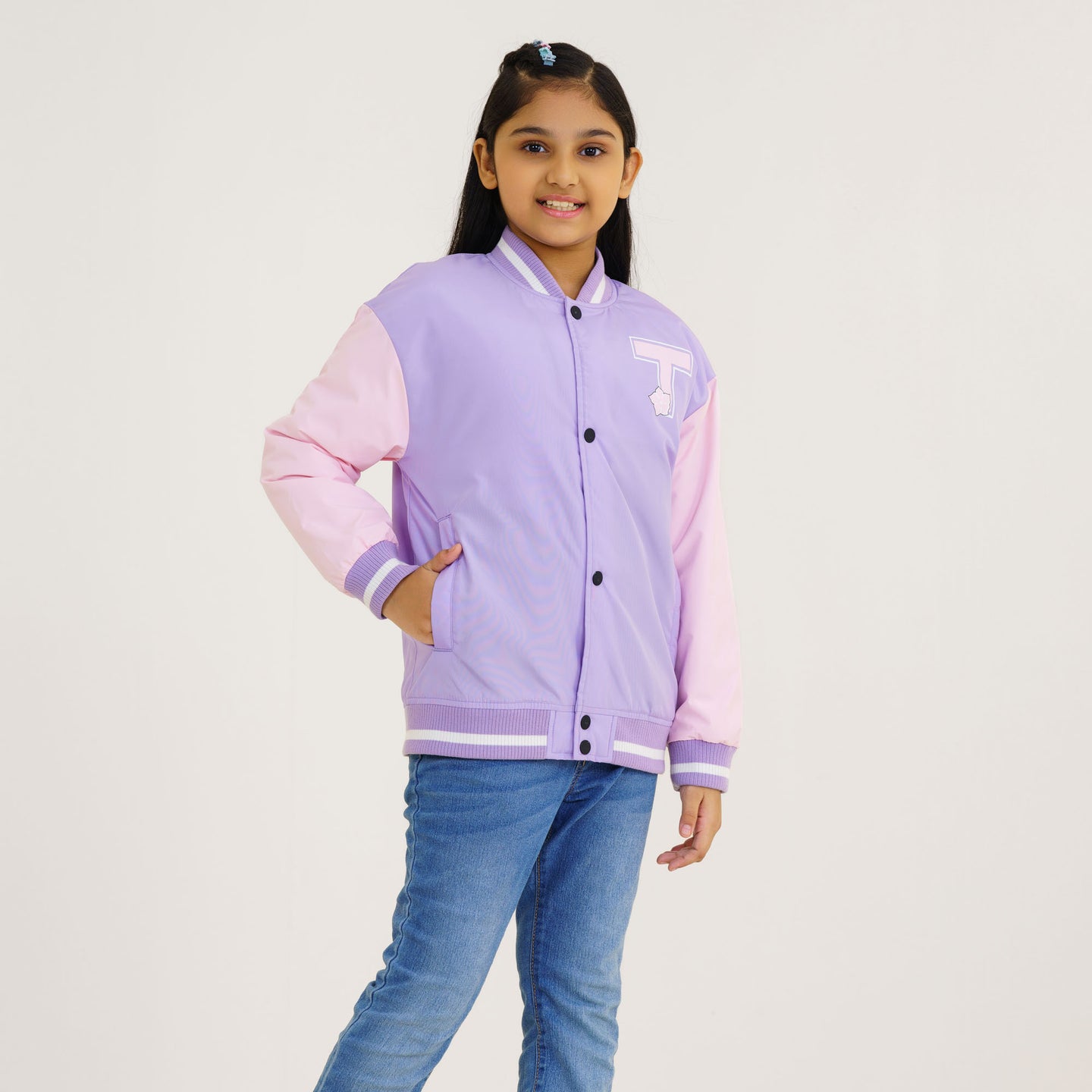 Girls Lavender Printed Bomber