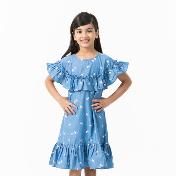 GIRLS DRESS-BLUE ASH