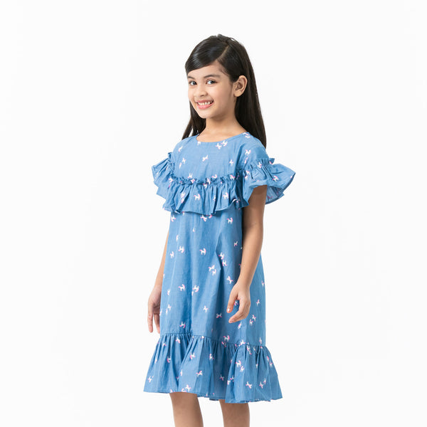 GIRLS DRESS-BLUE ASH