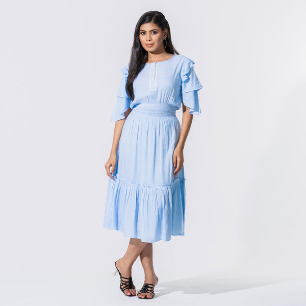 Womens Blue Stripe Long Dress