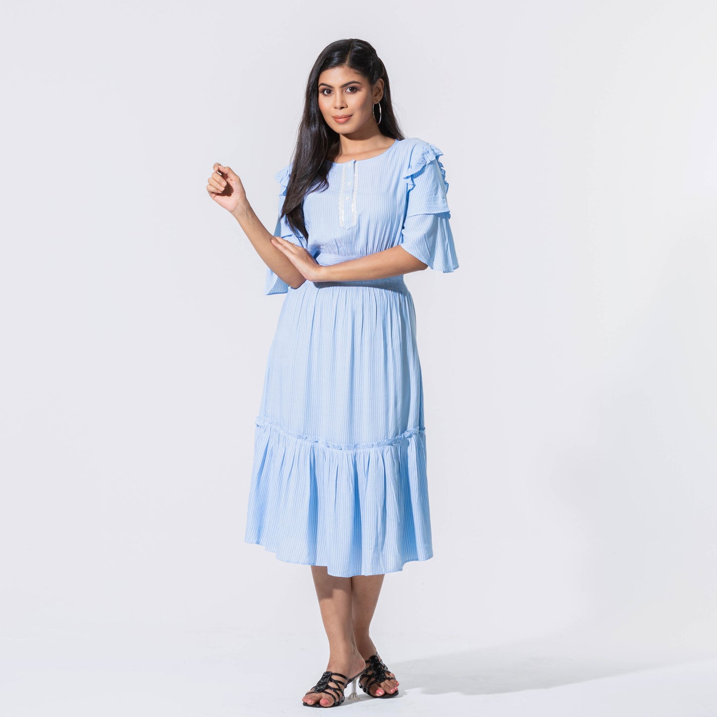 Womens Blue Stripe Long Dress