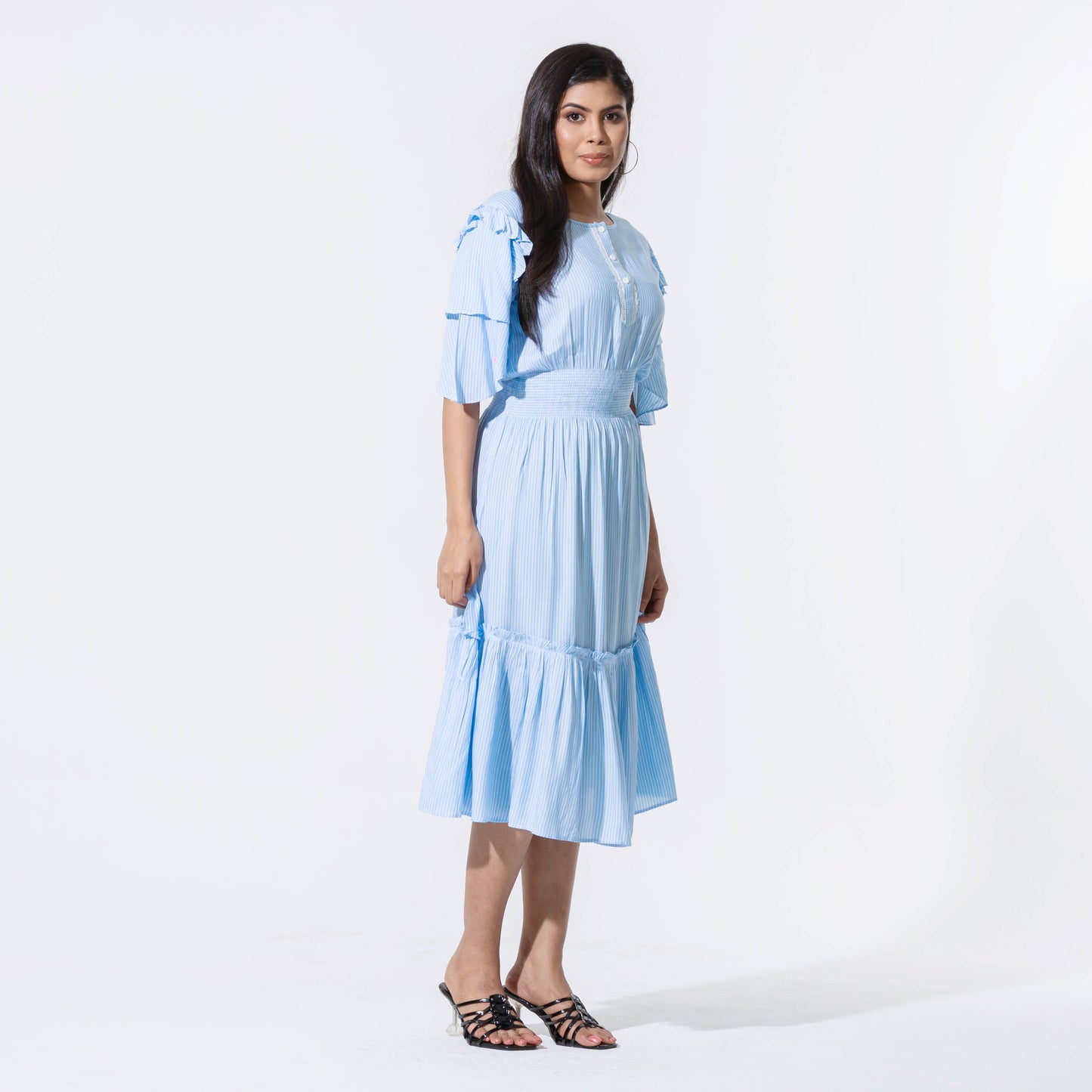 Womens Blue Stripe Long Dress