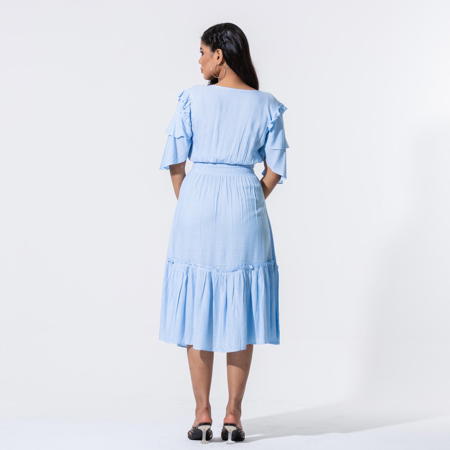 Womens Blue Stripe Long Dress