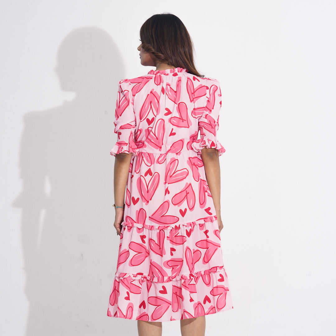 Womens Pink AOP Flared Dress