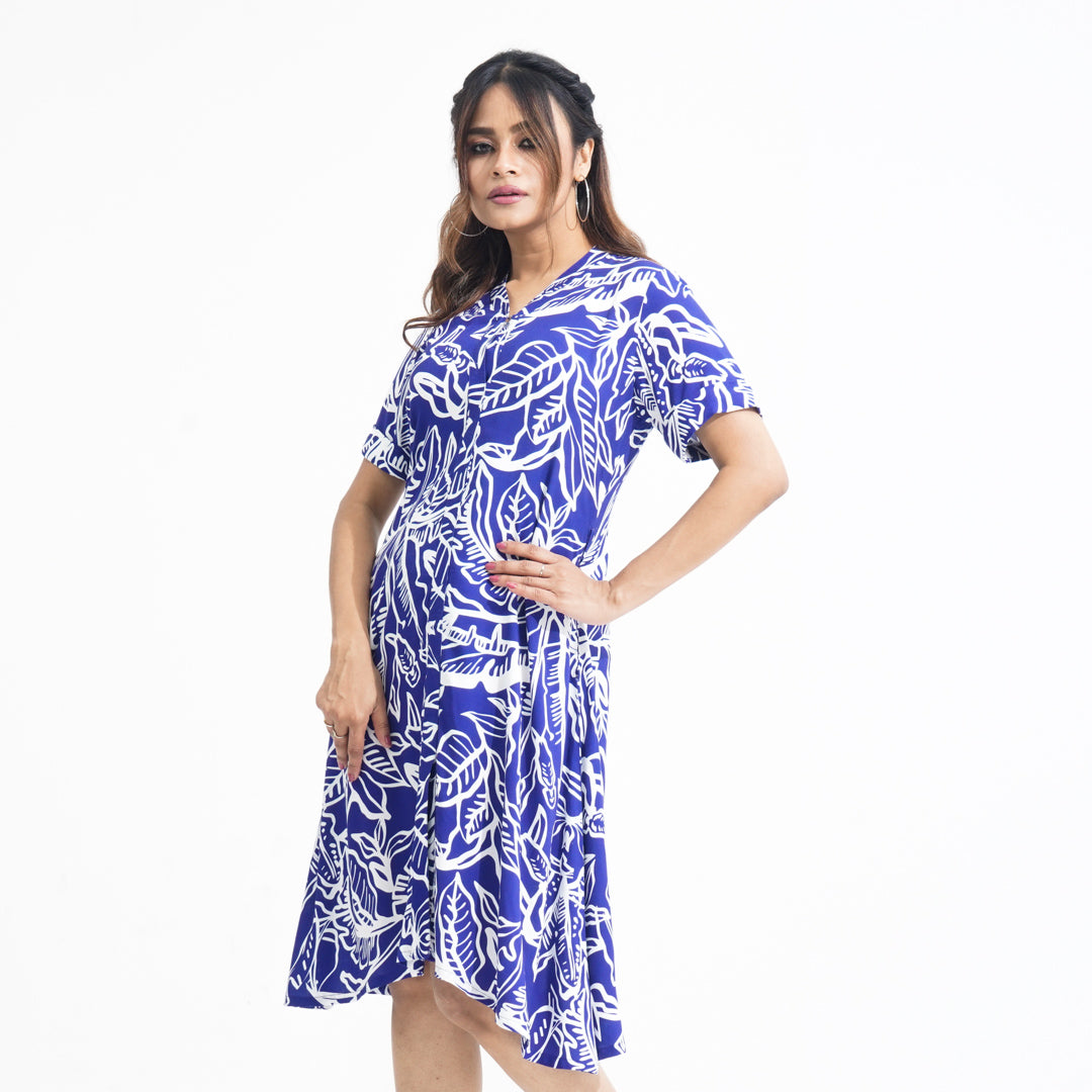 Women Flared Blue Shirt Dress