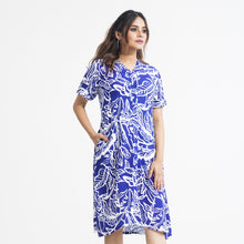 Load image into Gallery viewer, Women Flared Blue Shirt Dress
