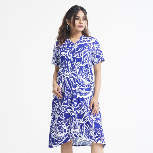 Women Flared Blue Shirt Dress