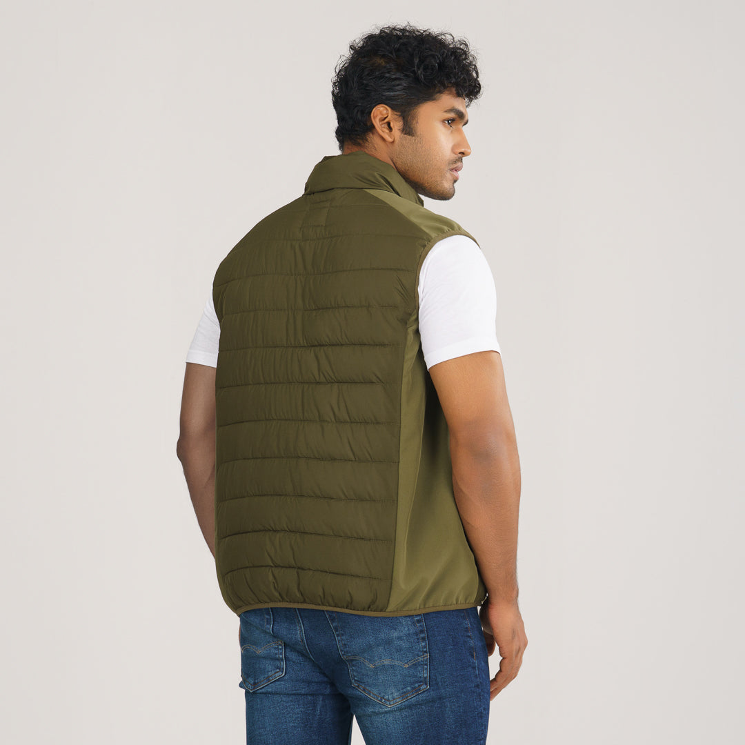 Men Sleeveless Olive Jacket