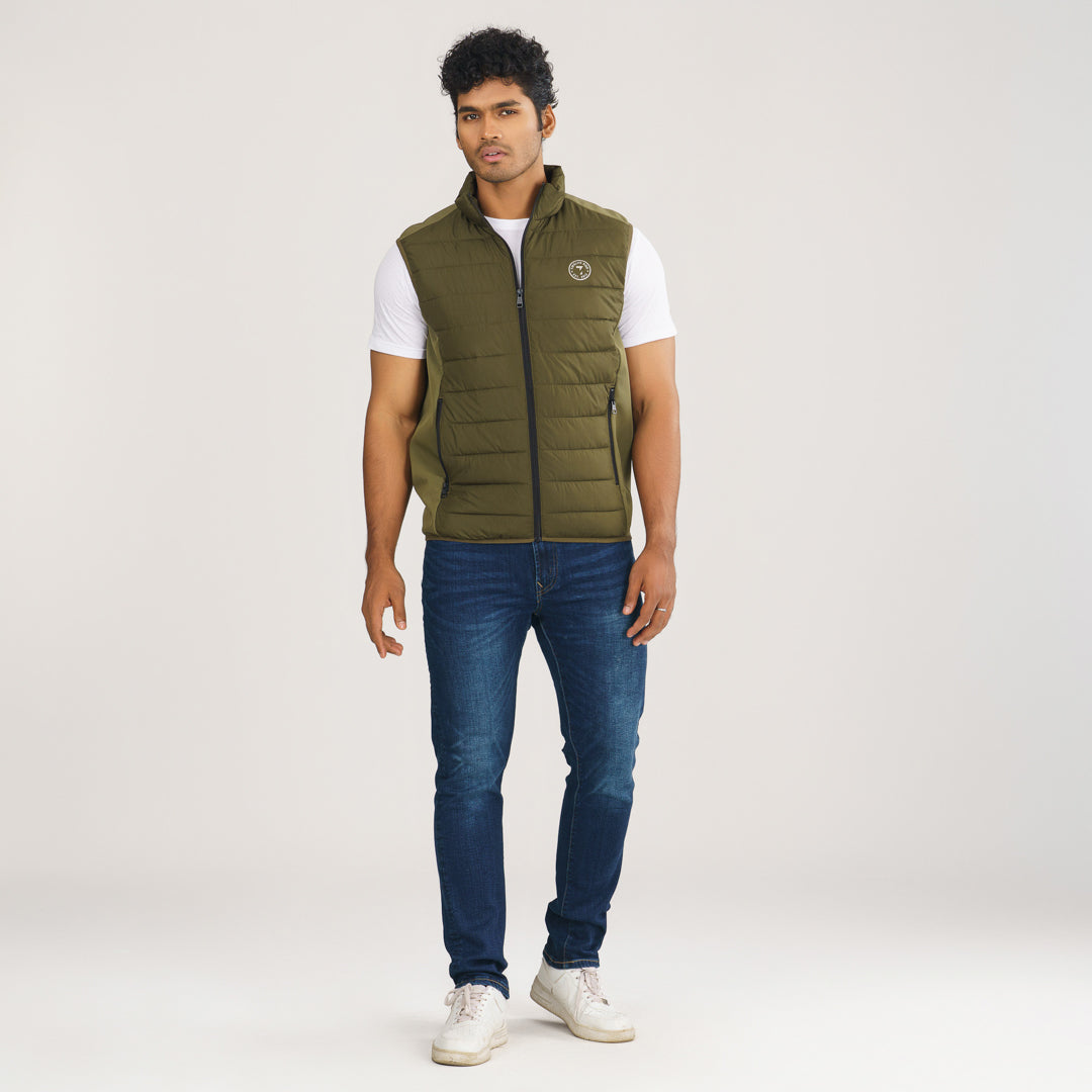 Men Sleeveless Olive Jacket