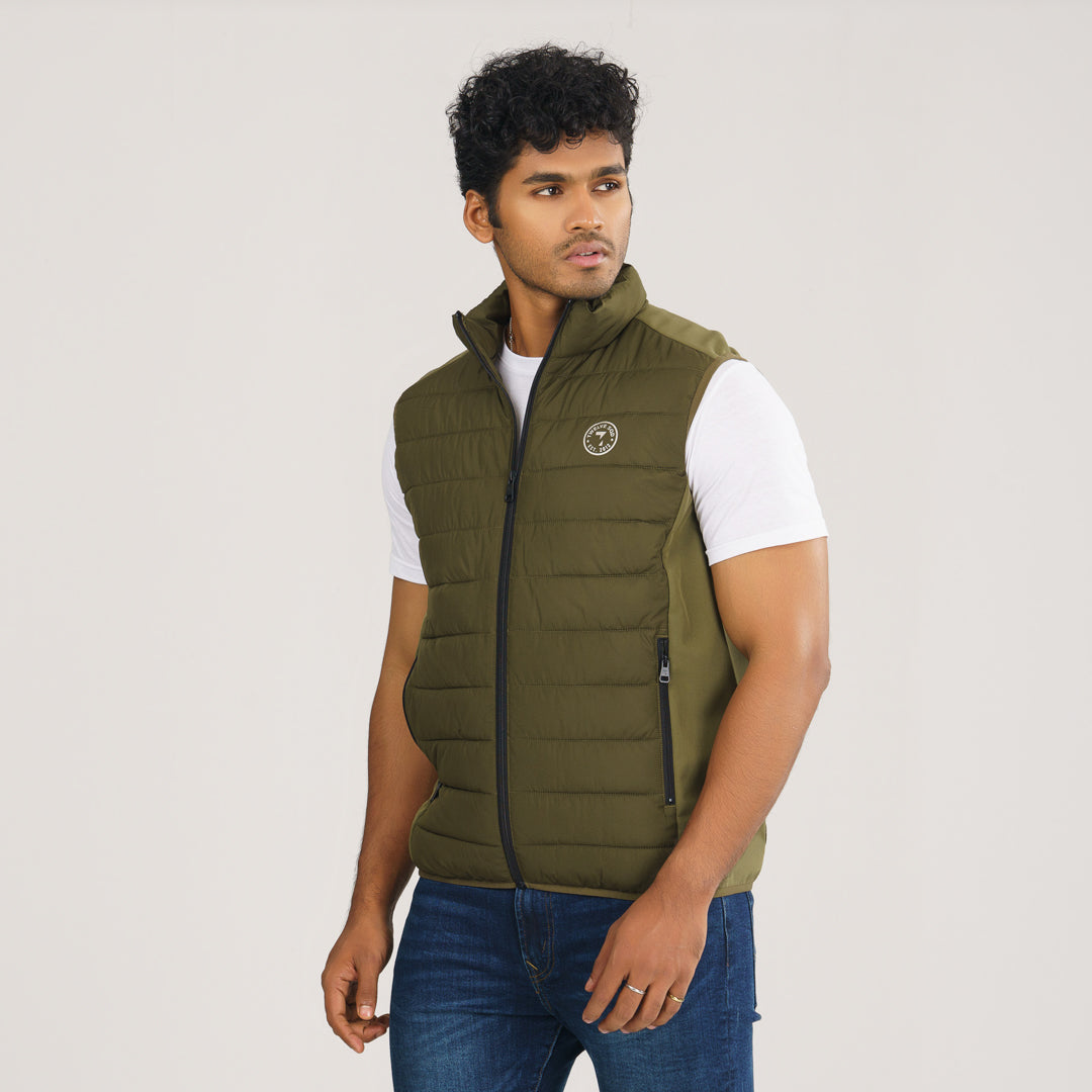 Men Sleeveless Olive Jacket