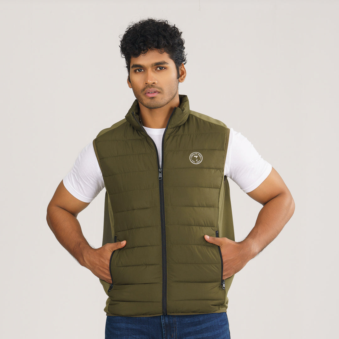 Men Sleeveless Olive Jacket