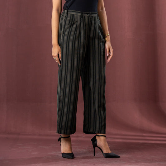 Womens Black-Brown Stripe Pant