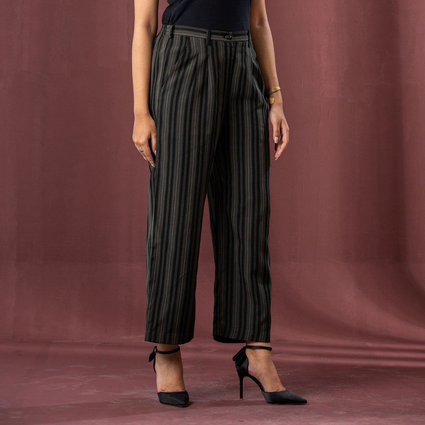 Women's Black-Brown Stripe Pants