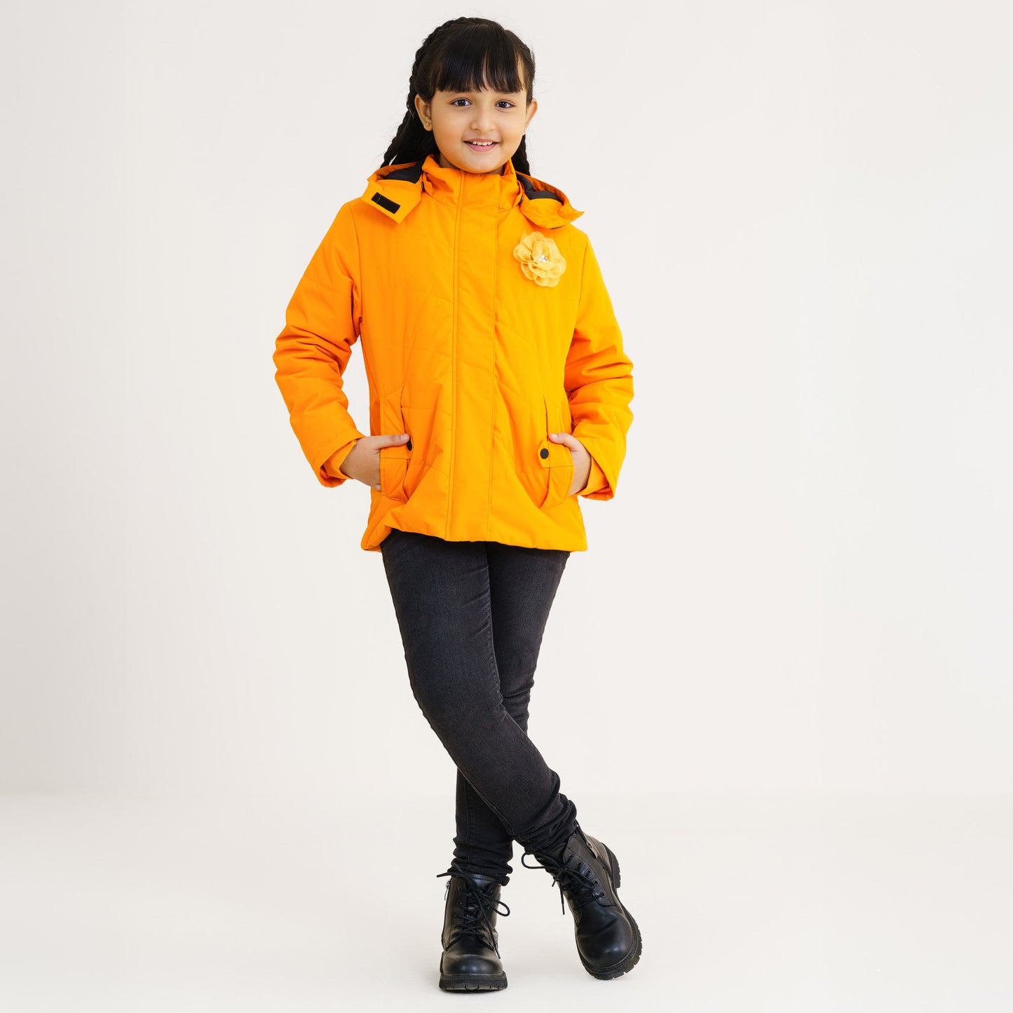 Girls Quilted Orange Jacket