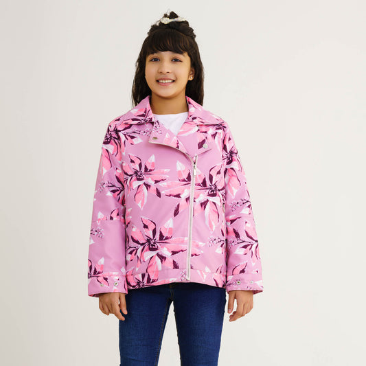 Girls Pink Printed  Shacket