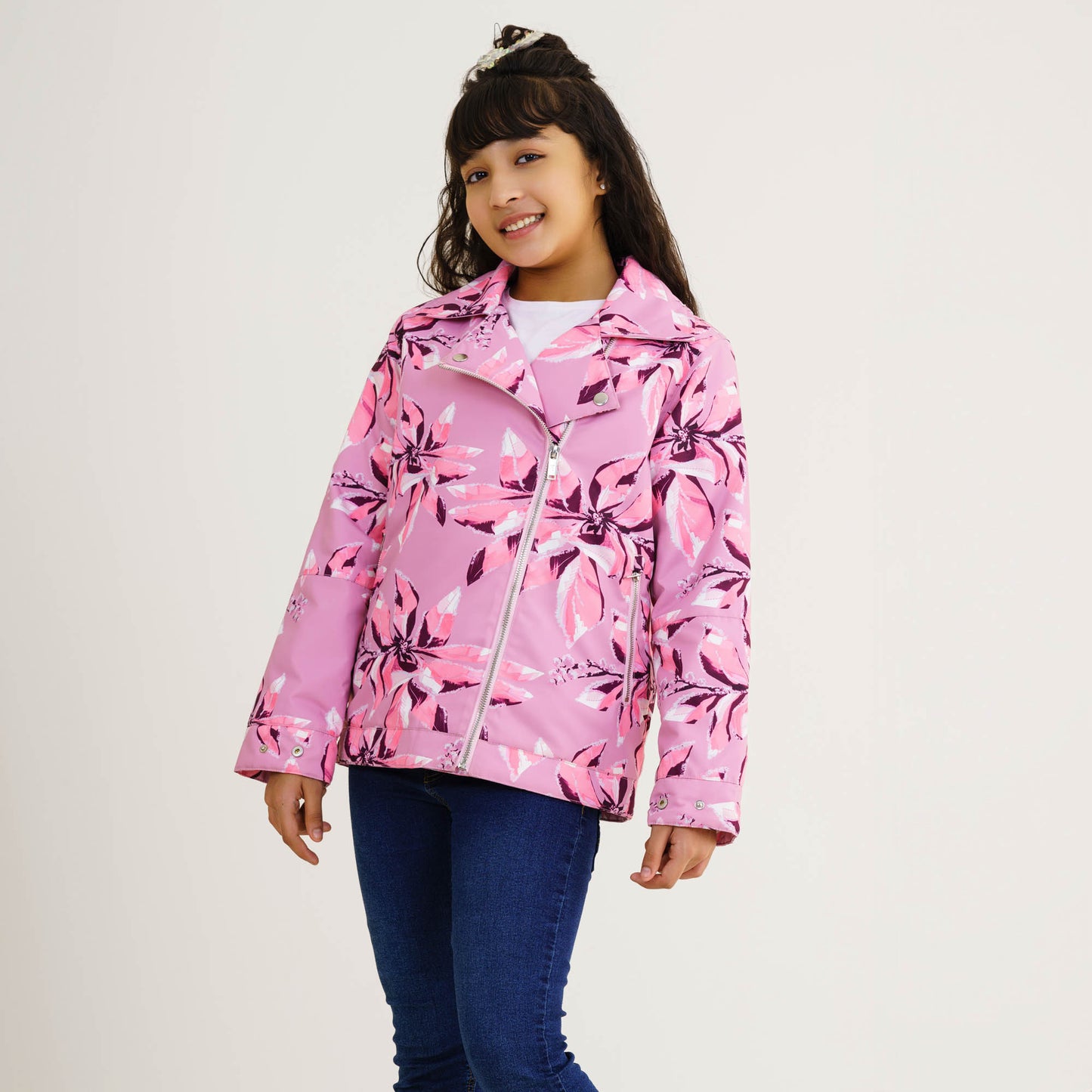 Girls Pink Printed  Shacket