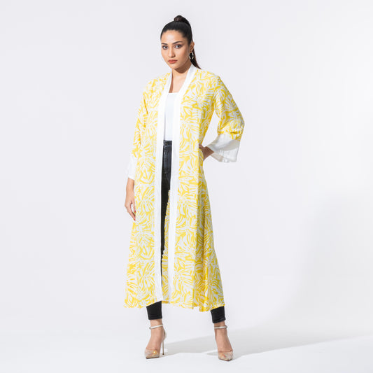 Womens White & Yellow Printed Shrug