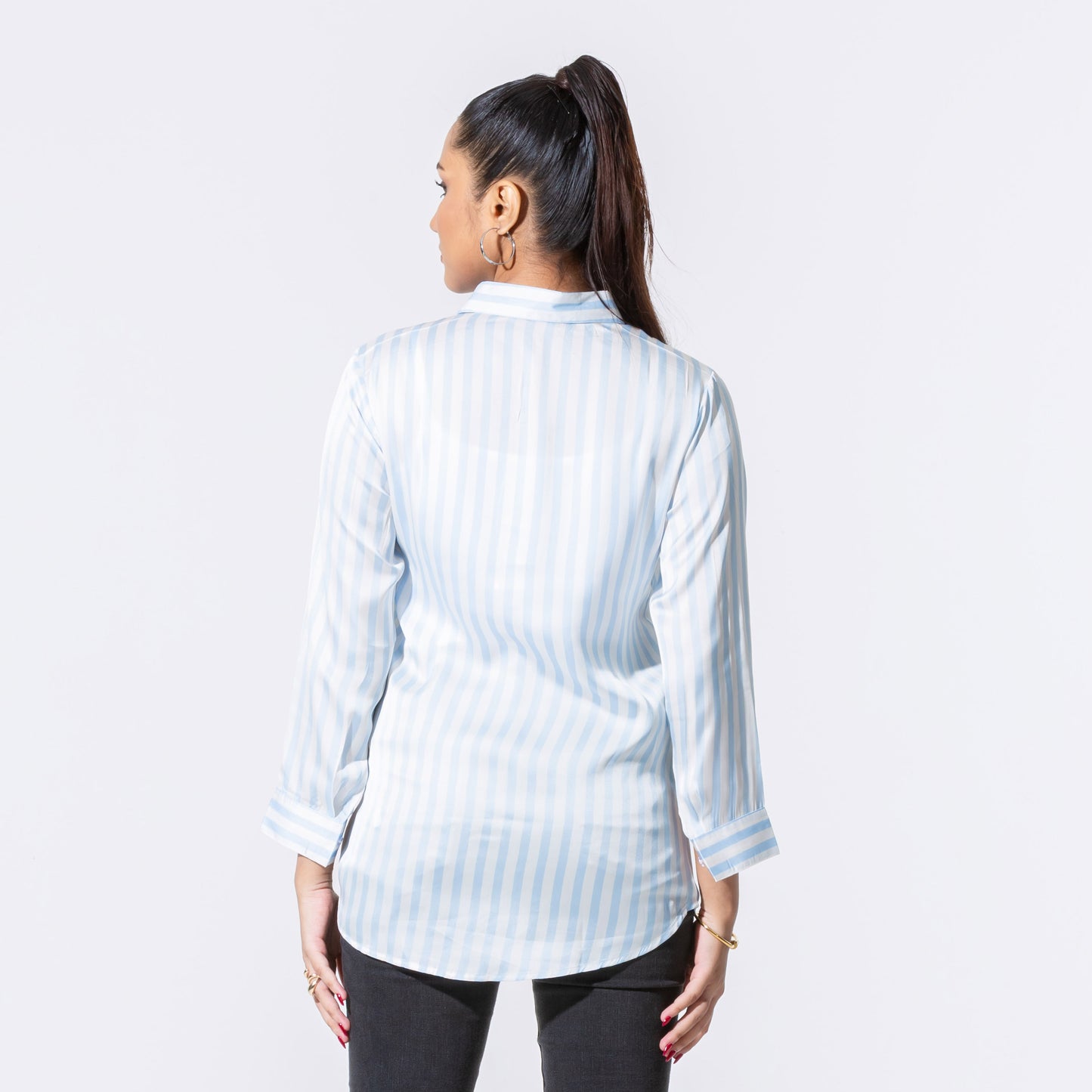 Womens Blue Striped Long Shirt