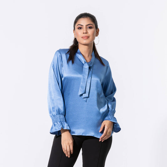 Womens Blue Silk Top