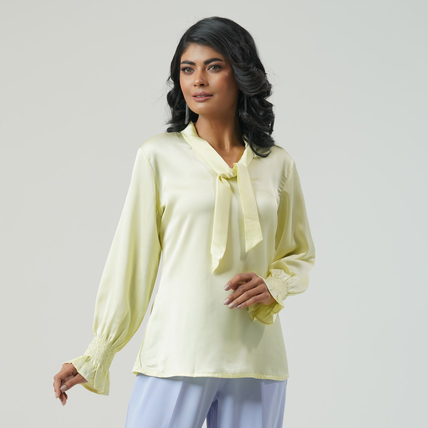 Womens Lime Yellow Silk Top