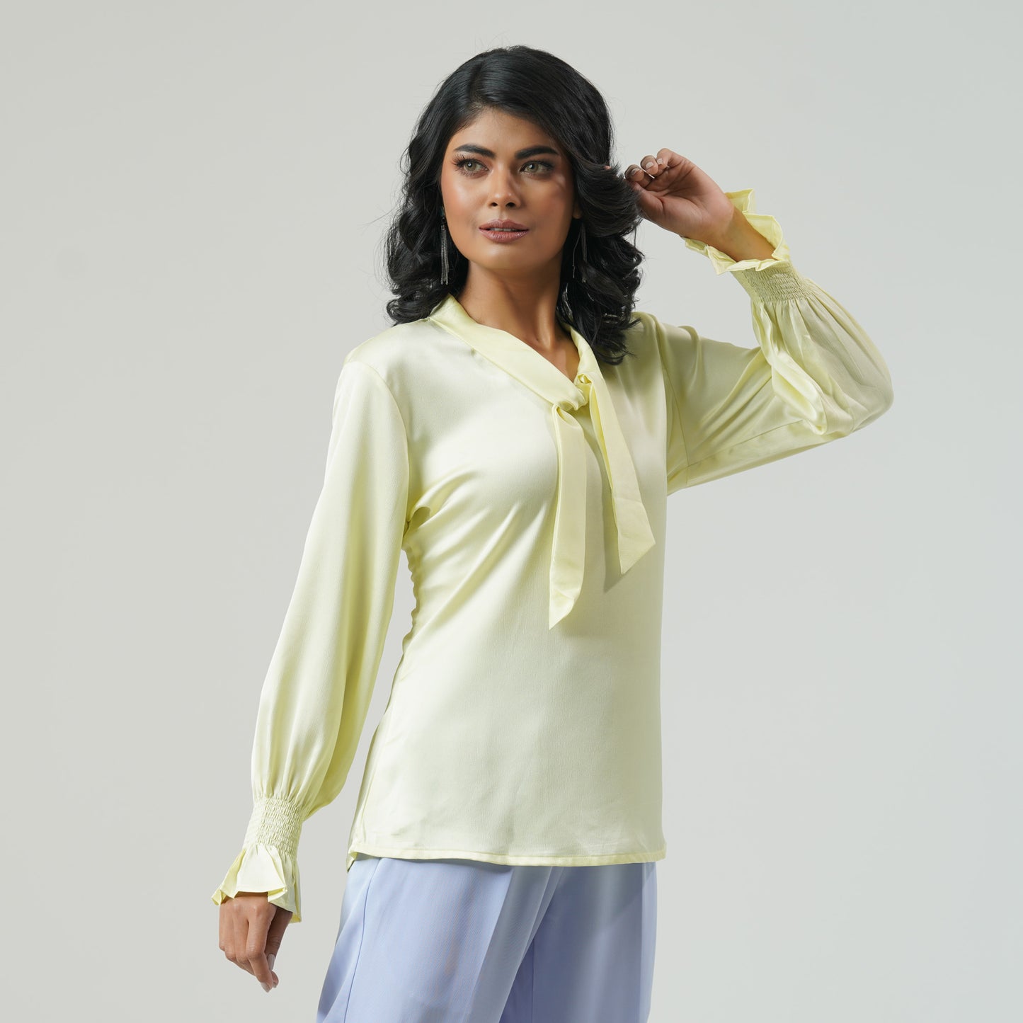 Womens Lime Yellow Silk Top