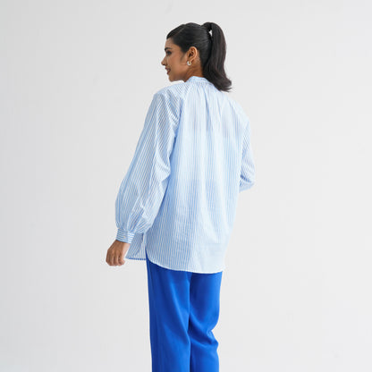 Women’s White & Blue Striped Cotton Top