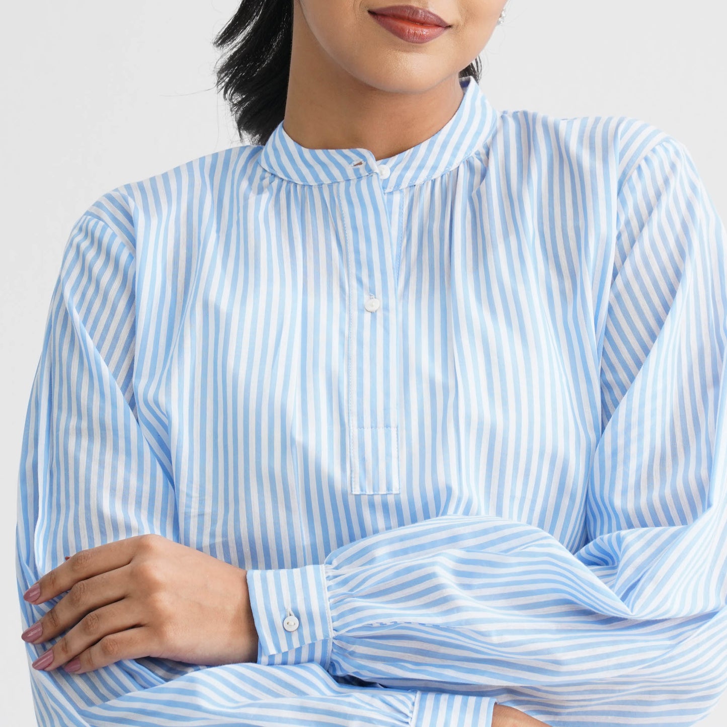 Women’s White & Blue Striped Cotton Top