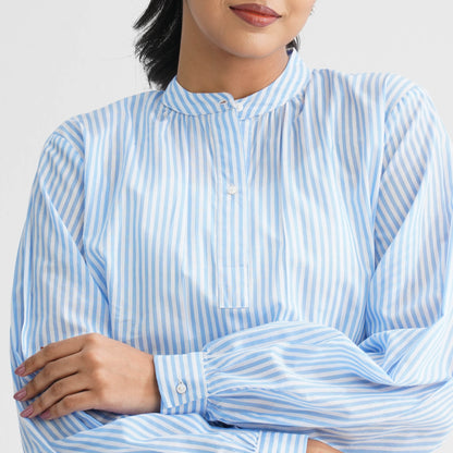 Women’s White & Blue Striped Cotton Top