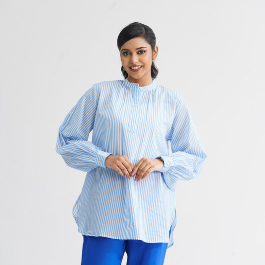 Women’s White & Blue Striped Cotton Top