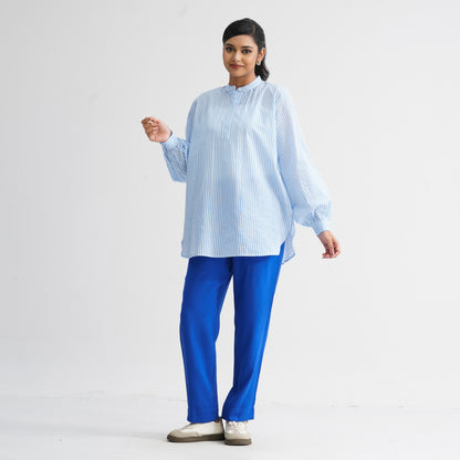 Women’s White & Blue Striped Cotton Top
