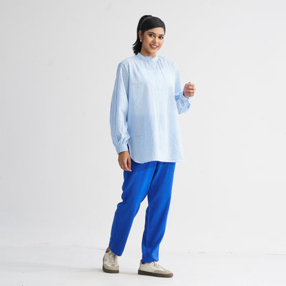 Women’s White & Blue Striped Cotton Top